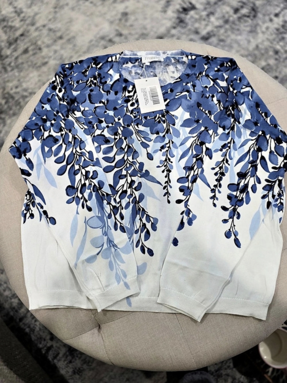 Froggirl Floral Crewneck Sweater in Blue & White XXL NWT